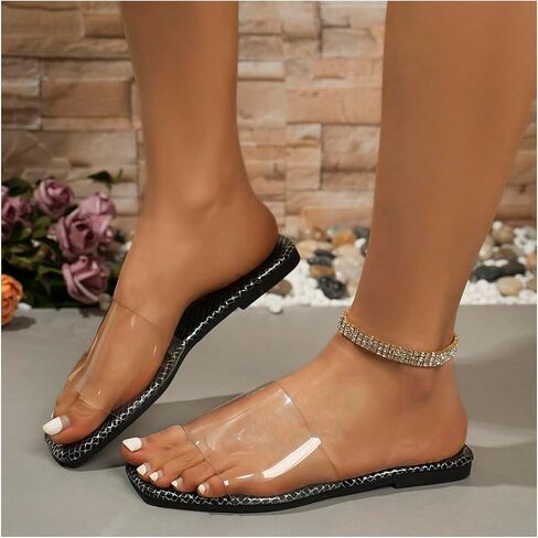GORGLITTER Women's Clear Slides Open Toe Single Band Dressy Sandals in Saudi Arabia