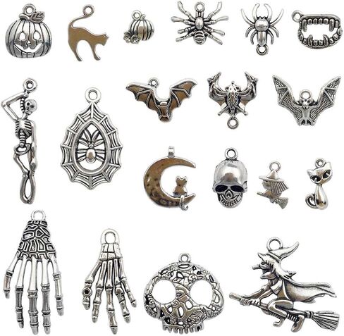 iloveDIYbeads Halloween Charm-100g(about 55-60pcs) Antique Silver Halloween Collection Craft Supplies Charms Pendants for Crafting, Jewelry Findings Making Accessory For DIY Necklace Bracelet (M001) in Saudi Arabia