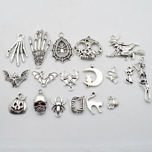 iloveDIYbeads Halloween Charm-100g(about 55-60pcs) Antique Silver Halloween Collection Craft Supplies Charms Pendants for Crafting, Jewelry Findings Making Accessory For DIY Necklace Bracelet (M001) in Saudi Arabia