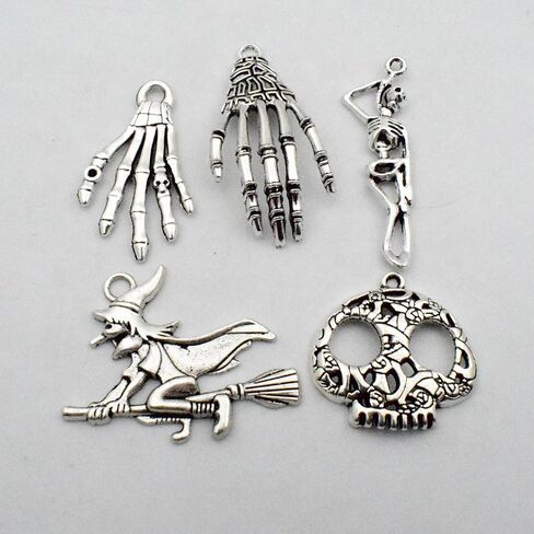 iloveDIYbeads Halloween Charm-100g(about 55-60pcs) Antique Silver Halloween Collection Craft Supplies Charms Pendants for Crafting, Jewelry Findings Making Accessory For DIY Necklace Bracelet (M001) in Saudi Arabia