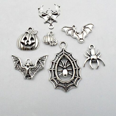 iloveDIYbeads Halloween Charm-100g(about 55-60pcs) Antique Silver Halloween Collection Craft Supplies Charms Pendants for Crafting, Jewelry Findings Making Accessory For DIY Necklace Bracelet (M001) in Saudi Arabia