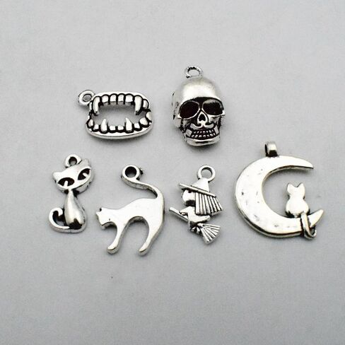 iloveDIYbeads Halloween Charm-100g(about 55-60pcs) Antique Silver Halloween Collection Craft Supplies Charms Pendants for Crafting, Jewelry Findings Making Accessory For DIY Necklace Bracelet (M001) in Saudi Arabia