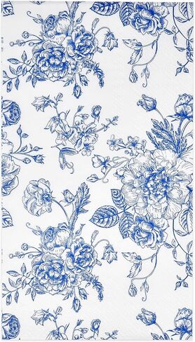 100 Floral Guest Napkins Decorative Hand Towels Blue & White Disposable Paper Spring Flowers Napkins for Bathroom Toilet Powder Room Holiday Wedding Bridal Shower Flower Dinner Party Napkin Towels in Saudi Arabia