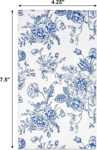 100 Floral Guest Napkins Decorative Hand Towels Blue & White Disposable Paper Spring Flowers Napkins for Bathroom Toilet Powder Room Holiday Wedding Bridal Shower Flower Dinner Party Napkin Towels in Saudi Arabia