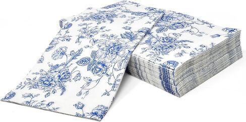 100 Floral Guest Napkins Decorative Hand Towels Blue & White Disposable Paper Spring Flowers Napkins for Bathroom Toilet Powder Room Holiday Wedding Bridal Shower Flower Dinner Party Napkin Towels in Saudi Arabia