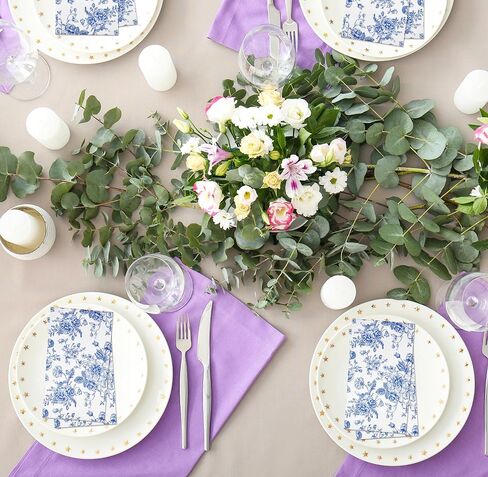 100 Floral Guest Napkins Decorative Hand Towels Blue & White Disposable Paper Spring Flowers Napkins for Bathroom Toilet Powder Room Holiday Wedding Bridal Shower Flower Dinner Party Napkin Towels in Saudi Arabia