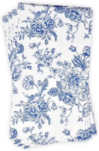 100 Floral Guest Napkins Decorative Hand Towels Blue & White Disposable Paper Spring Flowers Napkins for Bathroom Toilet Powder Room Holiday Wedding Bridal Shower Flower Dinner Party Napkin Towels in Saudi Arabia