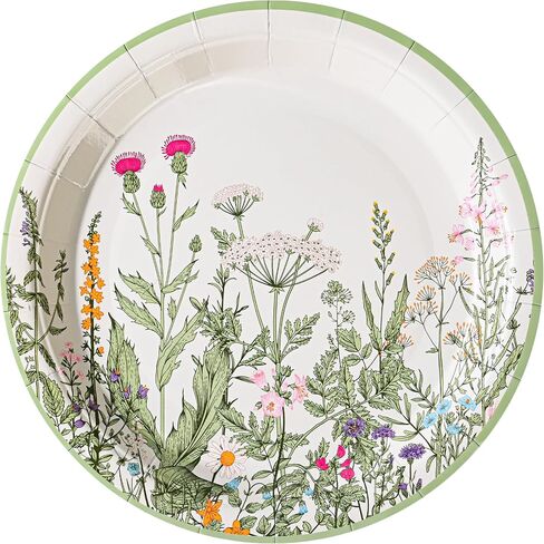Wildflower Party Plates 7" Floral Paper Plates Spring Summer Botanical Green Leaves Herbs Vintage Garden Disposable Decorative Dessert Plates (48, Vintage Floral) in Saudi Arabia