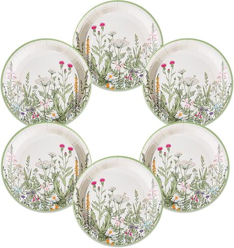 Wildflower Party Plates 7" Floral Paper Plates Spring Summer Botanical Green Leaves Herbs Vintage Garden Disposable Decorative Dessert Plates (48, Vintage Floral) in Saudi Arabia