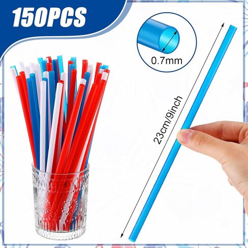 Gerrii 150 Pcs Red White Blue Plastic Drinking Straws Disposable Drinking Independence Day Straw for 4th of July Patriotic Reusable Straws for Memorial Day Americana Themed Party BBQ Supply in Saudi Arabia