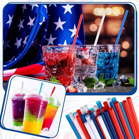 Gerrii 150 Pcs Red White Blue Plastic Drinking Straws Disposable Drinking Independence Day Straw for 4th of July Patriotic Reusable Straws for Memorial Day Americana Themed Party BBQ Supply in Saudi Arabia