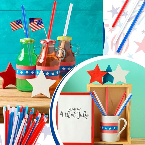 Gerrii 150 Pcs Red White Blue Plastic Drinking Straws Disposable Drinking Independence Day Straw for 4th of July Patriotic Reusable Straws for Memorial Day Americana Themed Party BBQ Supply in Saudi Arabia