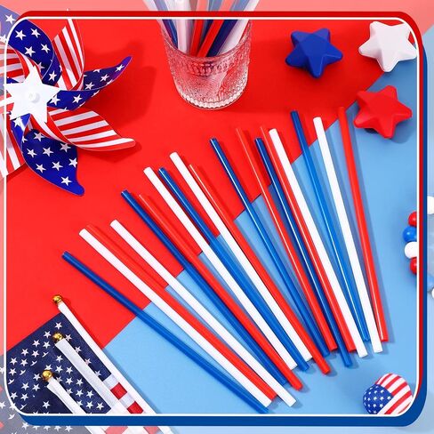 Gerrii 150 Pcs Red White Blue Plastic Drinking Straws Disposable Drinking Independence Day Straw for 4th of July Patriotic Reusable Straws for Memorial Day Americana Themed Party BBQ Supply in Saudi Arabia