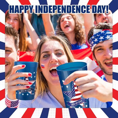 meekoo 60 قطعة من الأكواب البلاستيكية الوطنية 16 أونصة 4 يوليو، كوب عيد العمال، أحمر أبيض وأزرق، لوازم الحفلات، كوب استاد بلاستيكي آمن، مثالي لمشروبات قهوة الويسكي في يوم الاستقلال (نجمة) in Kuwait