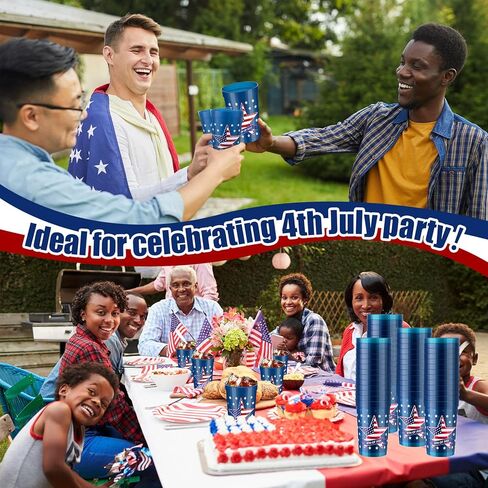 meekoo 60 قطعة من الأكواب البلاستيكية الوطنية 16 أونصة 4 يوليو، كوب عيد العمال، أحمر أبيض وأزرق، لوازم الحفلات، كوب استاد بلاستيكي آمن، مثالي لمشروبات قهوة الويسكي في يوم الاستقلال (نجمة) in Kuwait