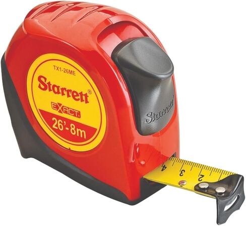Starrett Exact Retractable Imperial/Metric Pocket Tape Measure with Nylon Coating, Self Adjusting End Hook, and Steel Belt Clip - 1/2-inch Width x 12 ft. Length - KTX12-12ME-N in Saudi Arabia