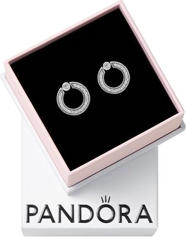 أقراط PANDORA Pavé & Logo Circle ذات وجهين - هدية رائعة لها - أقراط نسائية متعددة الاستخدامات - من الفضة الإسترليني والزركونيا المكعبة، مع صندوق هدايا in Saudi Arabia