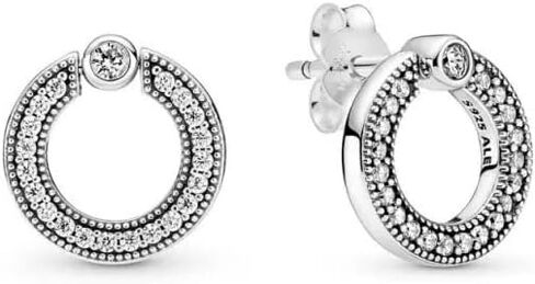أقراط PANDORA Pavé & Logo Circle ذات وجهين - هدية رائعة لها - أقراط نسائية متعددة الاستخدامات - من الفضة الإسترليني والزركونيا المكعبة، مع صندوق هدايا in Saudi Arabia