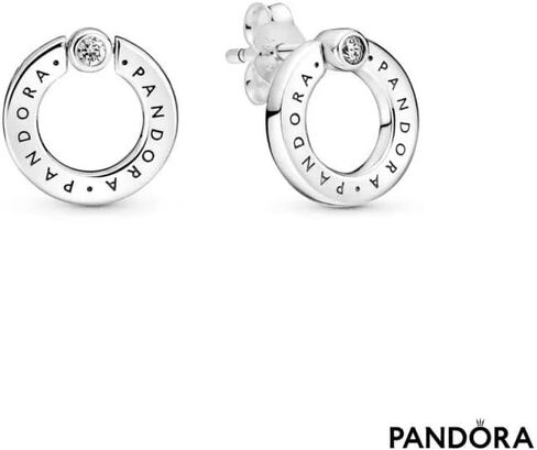 أقراط PANDORA Pavé & Logo Circle ذات وجهين - هدية رائعة لها - أقراط نسائية متعددة الاستخدامات - من الفضة الإسترليني والزركونيا المكعبة، مع صندوق هدايا in Saudi Arabia