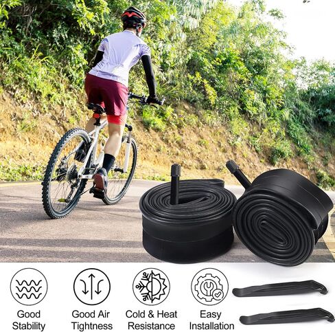 LotFancy 2 Pack 14"/16"/18"/20"/24"/26" x 1.75/1.95/2.10/2.125 Bike Tube, 32mm Schrader Valve, Butyl Rubber tubes for Road Mountain Bike, Plus 2 Nylon Plastic Tire Levers in Saudi Arabia