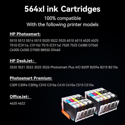 Compatible Ink Cartridge Replacement for HP 564XL 564XL Ink High Yield 10 Combo Pack (4 Black& 2 C/M/Y) for Photosmart 5520 6510 6515 6520 7520 7525 D7560 DeskJet 3520 3522 OfficeJet 4620 in Saudi Arabia