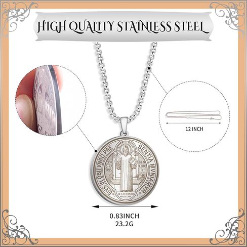قلادة ميدالية القديس بنديكت من الفولاذ المقاوم للصدأ من يلسكي، 10 قطع من مجوهرات حماية ميداليات القديس بنديكت للرجال والنساء، ميدالية فضية اللون للحماية من قلادة سحر الشر، هدية للرجال والنساء in Kuwait