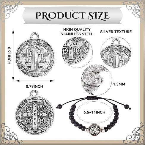 قلادة ميدالية القديس بنديكت من الفولاذ المقاوم للصدأ من يلسكي، 10 قطع من مجوهرات حماية ميداليات القديس بنديكت للرجال والنساء، ميدالية فضية اللون للحماية من قلادة سحر الشر، هدية للرجال والنساء in Kuwait