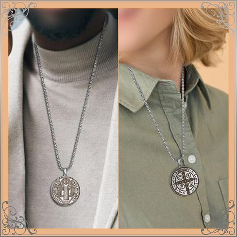 قلادة ميدالية القديس بنديكت من الفولاذ المقاوم للصدأ من يلسكي، 10 قطع من مجوهرات حماية ميداليات القديس بنديكت للرجال والنساء، ميدالية فضية اللون للحماية من قلادة سحر الشر، هدية للرجال والنساء in Kuwait