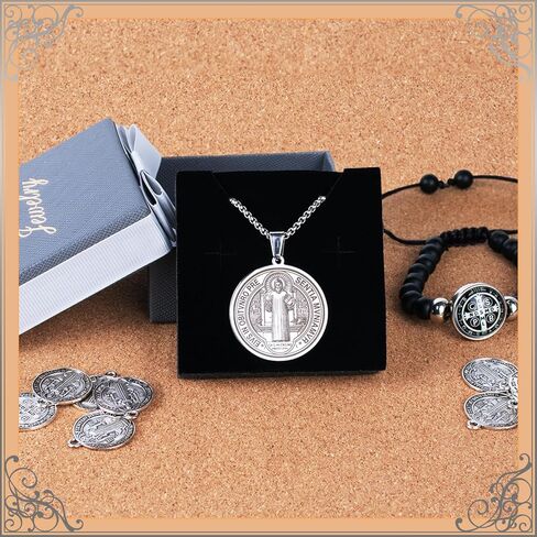 قلادة ميدالية القديس بنديكت من الفولاذ المقاوم للصدأ من يلسكي، 10 قطع من مجوهرات حماية ميداليات القديس بنديكت للرجال والنساء، ميدالية فضية اللون للحماية من قلادة سحر الشر، هدية للرجال والنساء in Kuwait