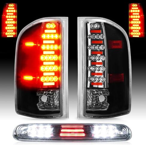 LED Tail Lights Assembly + 3rd Third Brake Cargo Lamp Fit for Chevy Silverado 1500 2500 HD 3500 HD 2007-2014, for 08-14 GMC Sierra 3500 HD with Dual Wheel Only, Chrome Housing Smoked Lens 3 Pcs in Saudi Arabia