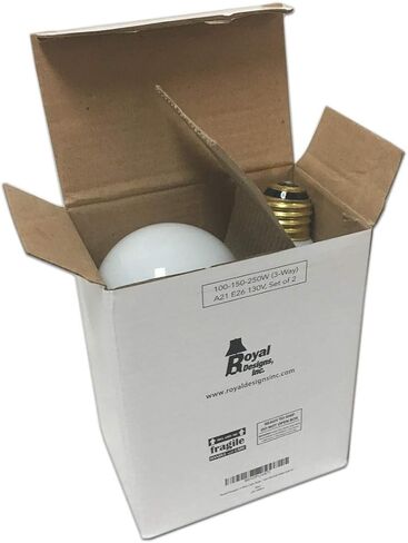 Royal Designs, Inc LB-1006-2S Royal Designs Short 3 Way 100 150 250 Watts Incandescent A19 Light Bulbs, E26 Medium Brass Base, 130V, 900 Lumen, Soft White, Set of 2, 2 Piece in Saudi Arabia