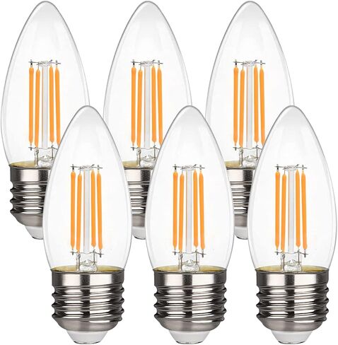 B11 E26 LED Candelabra Bulbs 4W(40 Watt Equivalent) 2700K Warm White 450lm dimmable LED Filament Chandelier Light Bulbs Clear Glass Candle Lamp for Ceiling Fan Home Decor 6 Pack in Saudi Arabia