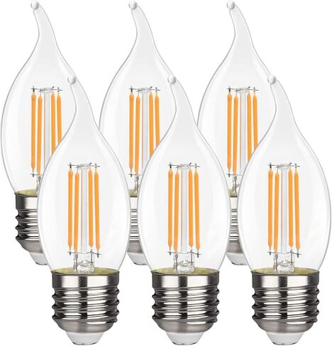 B11 E26 LED Candelabra Bulbs 4W(40 Watt Equivalent) 2700K Warm White 450lm dimmable LED Filament Chandelier Light Bulbs Clear Glass Candle Lamp for Ceiling Fan Home Decor 6 Pack in Kuwait