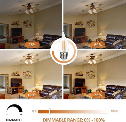 B11 E26 LED Candelabra Bulbs 4W(40 Watt Equivalent) 2700K Warm White 450lm dimmable LED Filament Chandelier Light Bulbs Clear Glass Candle Lamp for Ceiling Fan Home Decor 6 Pack in Kuwait