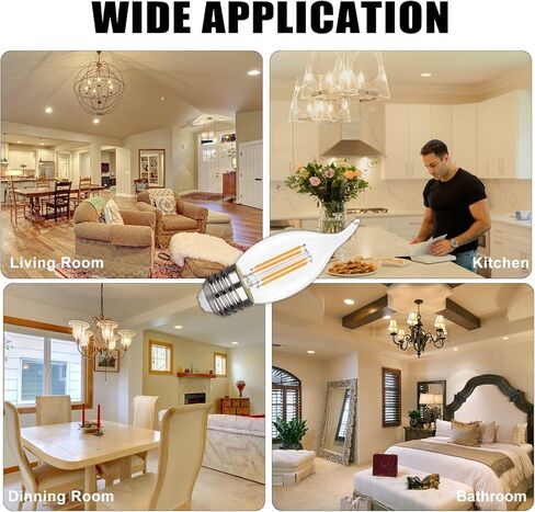 B11 E26 LED Candelabra Bulbs 4W(40 Watt Equivalent) 2700K Warm White 450lm dimmable LED Filament Chandelier Light Bulbs Clear Glass Candle Lamp for Ceiling Fan Home Decor 6 Pack in Kuwait