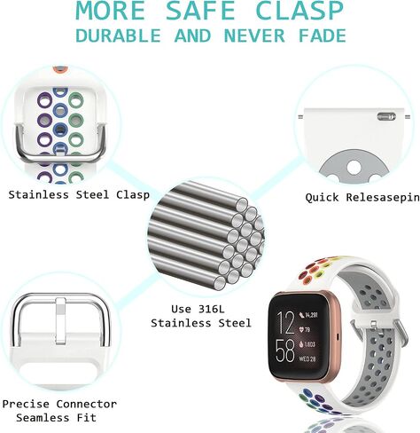BANLUOKA Sport Rainbow Bands Compatible With Fitbit Breathble Soft Silicone Replacement Wristband Strap Accessories for Women Men, WhiteRainbow - VersaVersa 2Versa LiteSE, Versa LiteSE in Saudi Arabia