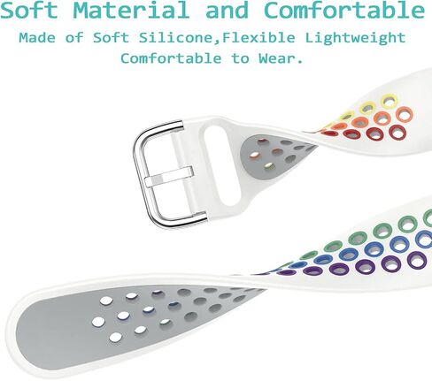 BANLUOKA Sport Rainbow Bands Compatible With Fitbit Breathble Soft Silicone Replacement Wristband Strap Accessories for Women Men, WhiteRainbow - VersaVersa 2Versa LiteSE, Versa LiteSE in Saudi Arabia