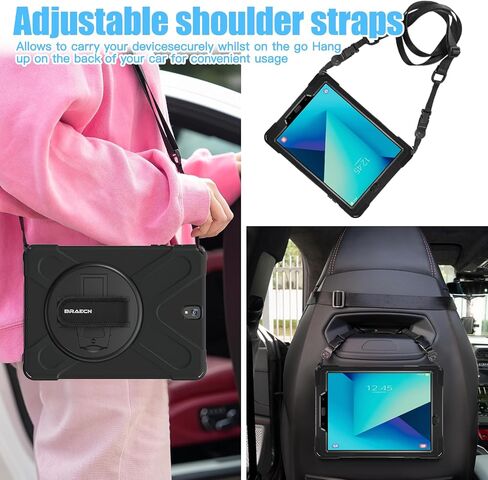 BRAECNstock for Samsung Galaxy Tab S3 Case 9.7 inch 2017 (SM-T820/T825/T827) Rugged Shockproof Protective Cover with Rotating Stand+Hand Strap Shoulder Strap Samsung SM-T820 Tablet Kids Case - Black in Saudi Arabia