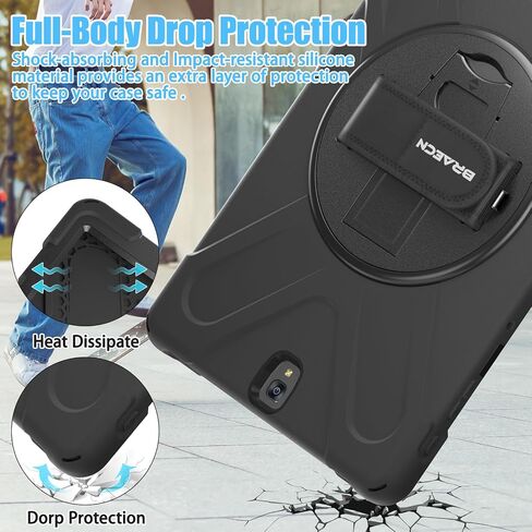BRAECNstock for Samsung Galaxy Tab S3 Case 9.7 inch 2017 (SM-T820/T825/T827) Rugged Shockproof Protective Cover with Rotating Stand+Hand Strap Shoulder Strap Samsung SM-T820 Tablet Kids Case - Black in Saudi Arabia