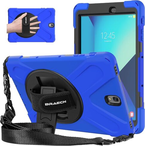BRAECNstock for Samsung Galaxy Tab S3 Case 9.7 inch 2017 (SM-T820/T825/T827) Rugged Shockproof Protective Cover with Rotating Stand+Hand Strap Shoulder Strap Samsung SM-T820 Tablet Kids Case - Black in Saudi Arabia