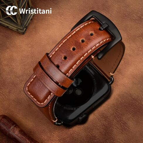 Wristitani Compatible with Apple Watch Band 49mm 45mm 44mm 42mm 41mm 40mm 38mm, Oil Wax Leather Watch Band for iWatch Series 8/7/6/SE/5/4/3/2/1, Vintage Replacement Wristband for Men Women in Saudi Arabia
