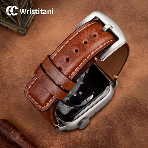 Wristitani Compatible with Apple Watch Band 49mm 45mm 44mm 42mm 41mm 40mm 38mm, Oil Wax Leather Watch Band for iWatch Series 8/7/6/SE/5/4/3/2/1, Vintage Replacement Wristband for Men Women in Saudi Arabia