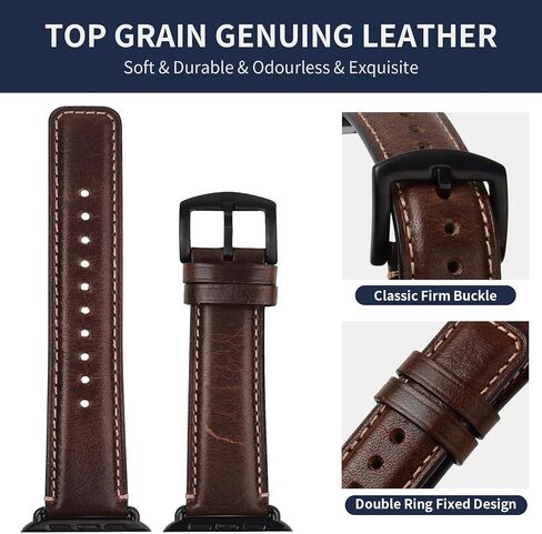 Wristitani Compatible with Apple Watch Band 49mm 45mm 44mm 42mm 41mm 40mm 38mm, Oil Wax Leather Watch Band for iWatch Series 8/7/6/SE/5/4/3/2/1, Vintage Replacement Wristband for Men Women in Saudi Arabia