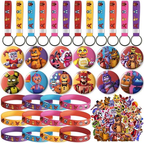 لوازم الحفلات لخمس ليالٍ فريدي، 12 قطعة من دبابيس الأزرار 12 قطعة من حلقات المفاتيح 12 قطعة، 50 ملصقًا، ديكورات حفلات أعياد ميلاد الأطفال in Kuwait