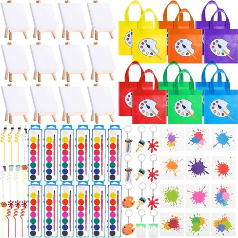 Paint Party Favors Kids Toddler Art Party Painting Canvas Watercolor Paints Art Painting Straws Keychain Temporary Tattoo Tote Bags Set for Kids Birthday Valentine Prizes(Rectangle, 84 Pcs) in Saudi Arabia