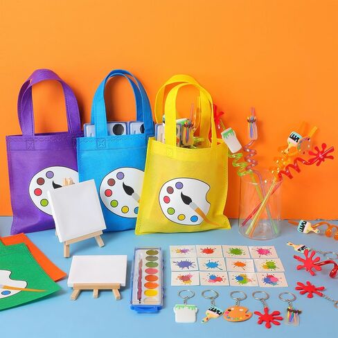 Paint Party Favors Kids Toddler Art Party Painting Canvas Watercolor Paints Art Painting Straws Keychain Temporary Tattoo Tote Bags Set for Kids Birthday Valentine Prizes(Rectangle, 84 Pcs) in Saudi Arabia