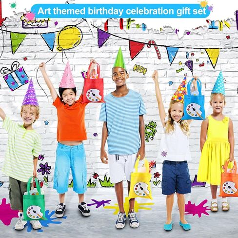 Paint Party Favors Kids Toddler Art Party Painting Canvas Watercolor Paints Art Painting Straws Keychain Temporary Tattoo Tote Bags Set for Kids Birthday Valentine Prizes(Rectangle, 84 Pcs) in Saudi Arabia