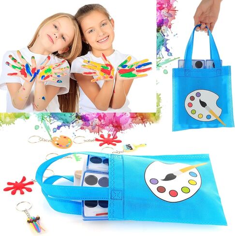 Paint Party Favors Kids Toddler Art Party Painting Canvas Watercolor Paints Art Painting Straws Keychain Temporary Tattoo Tote Bags Set for Kids Birthday Valentine Prizes(Rectangle, 84 Pcs) in Saudi Arabia