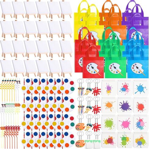 Paint Party Favors Kids Toddler Art Party Painting Canvas Watercolor Paints Art Painting Straws Keychain Temporary Tattoo Tote Bags Set for Kids Birthday Valentine Prizes(Rectangle, 84 Pcs) in Saudi Arabia