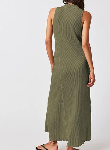 Acelitt Women Casual Summer Waffle Knit Dress Sleeveless High Neck Midi Dresses, S-XXL in Saudi Arabia